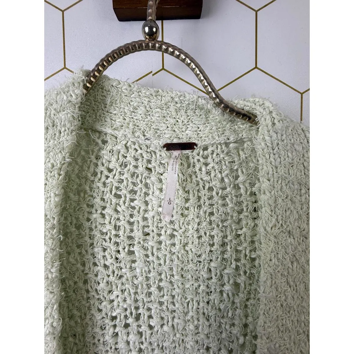 Free People Fuzzy Eyelash Nevermind Cardigan in Mint Green - Size - Large - Image 4