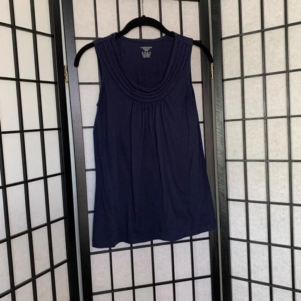 Lands End Ruffled Sleeveless Scoop Neck Tank Top Blouse Navy Blue XXS - Image 3
