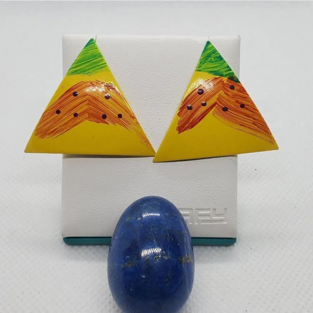 Vintage Triangular Earrings Yellow - Image 2