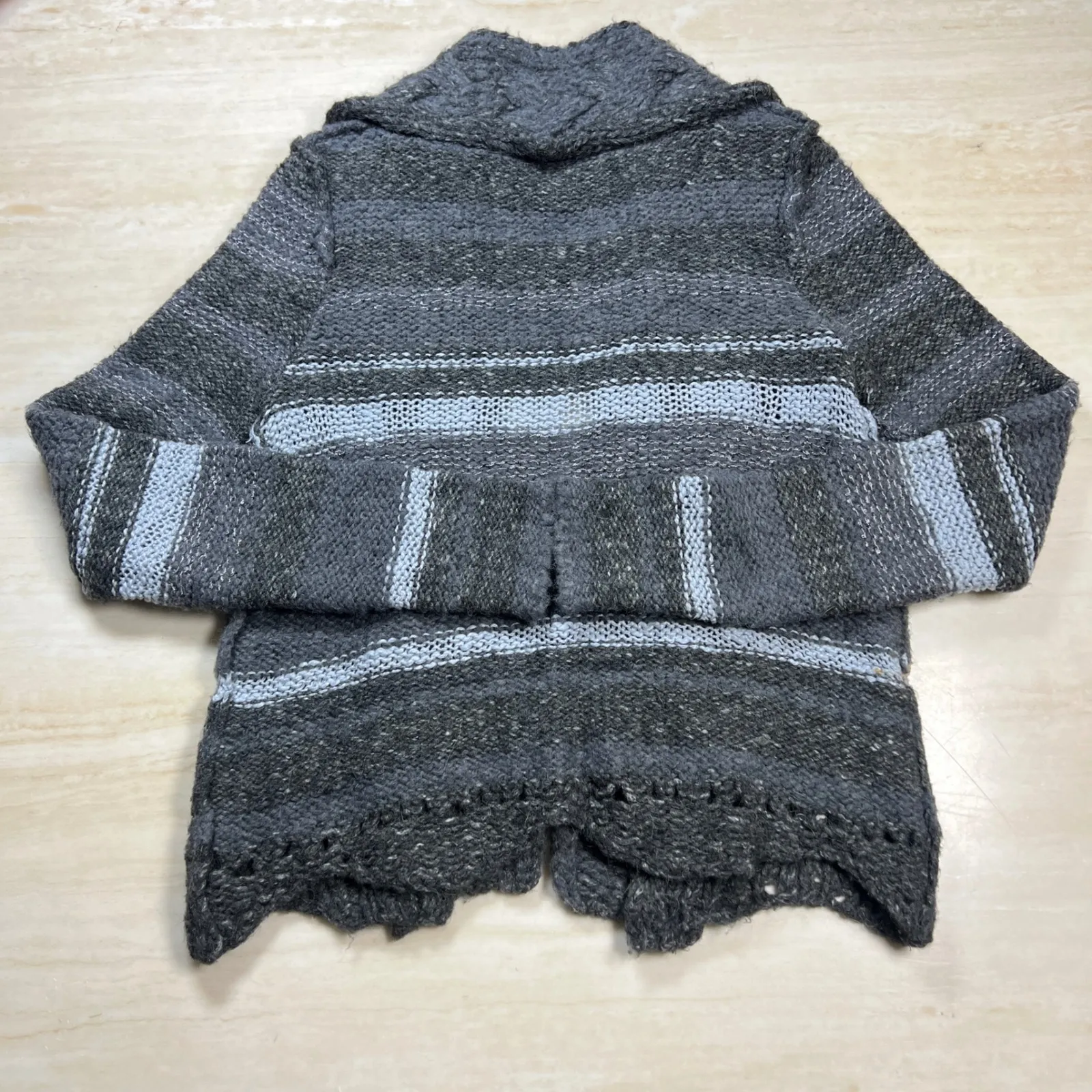 Free People Striped Knit Cardigan Button Up Sweater Gray Blue Oversized Medium - Image 9