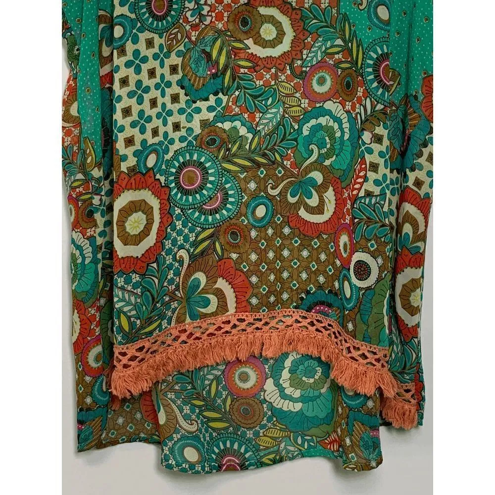 Umgee Women's Sleeveless Sheer Floral V-Neck Crochet Hem Racerback Green Top Size - Image 10