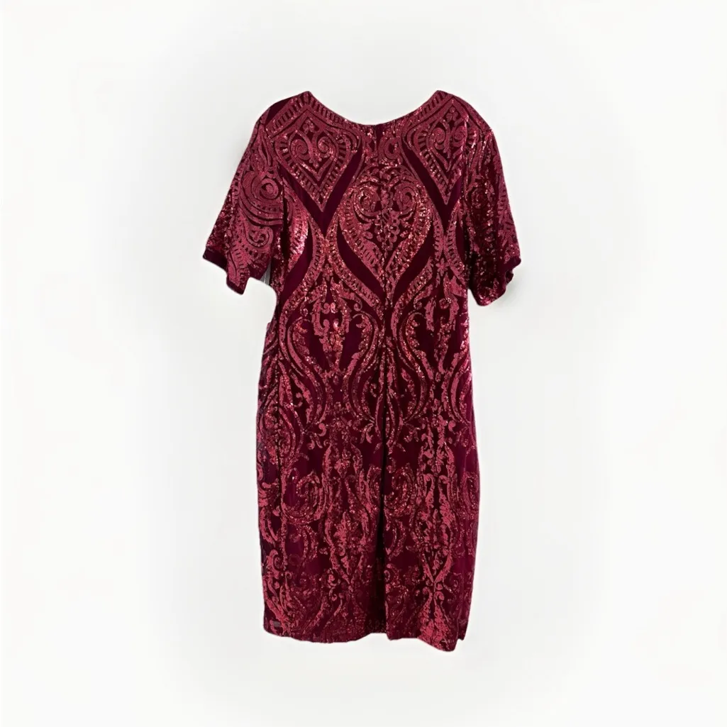 Olivia Matthews Red Sequin Party Dress Knee Length Short Sleeves Size 16‎ NWT - Image 4