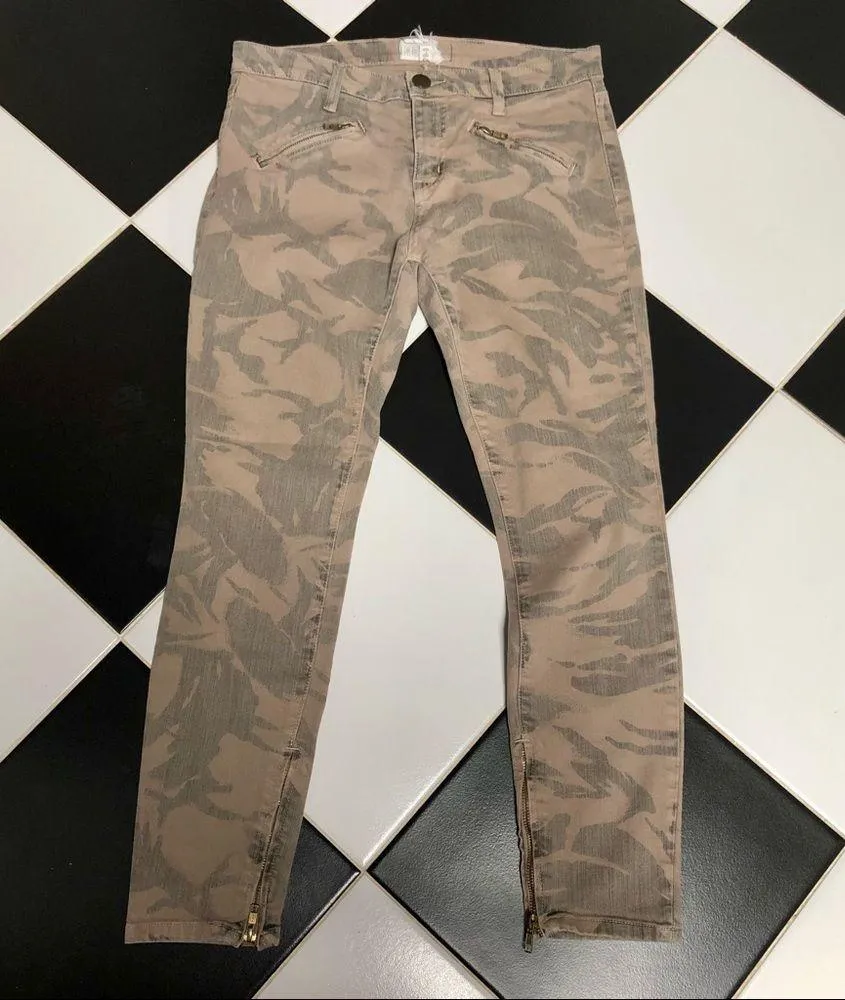 Silverlake Camo Denim Jeans Zippered Hem Moto Olive Green Tan 29 - Image 6