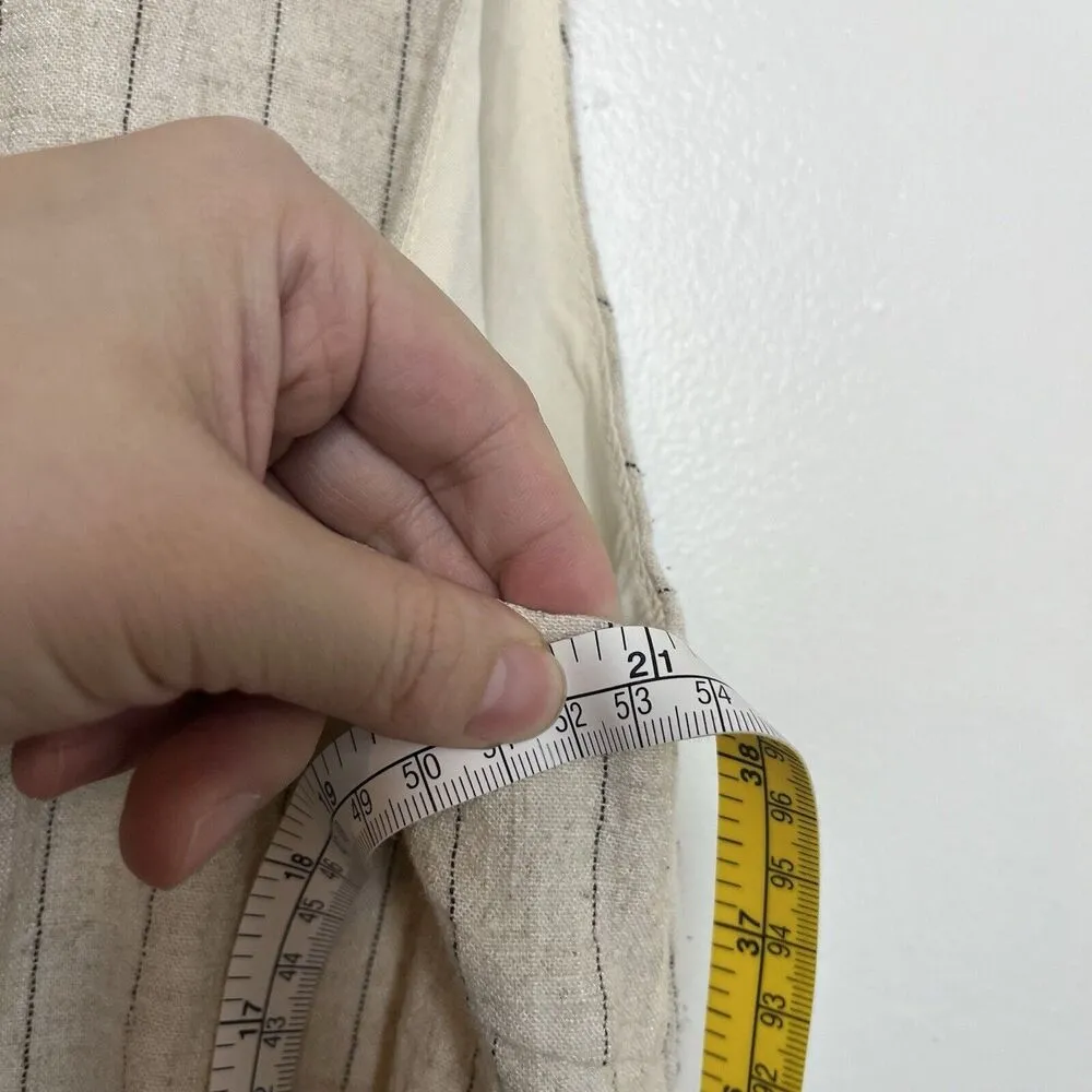 Allie Rose Women Linen Blend Romper Sz L Stripe Sleeveless Side Pockets Beige Green Size L - Image 9