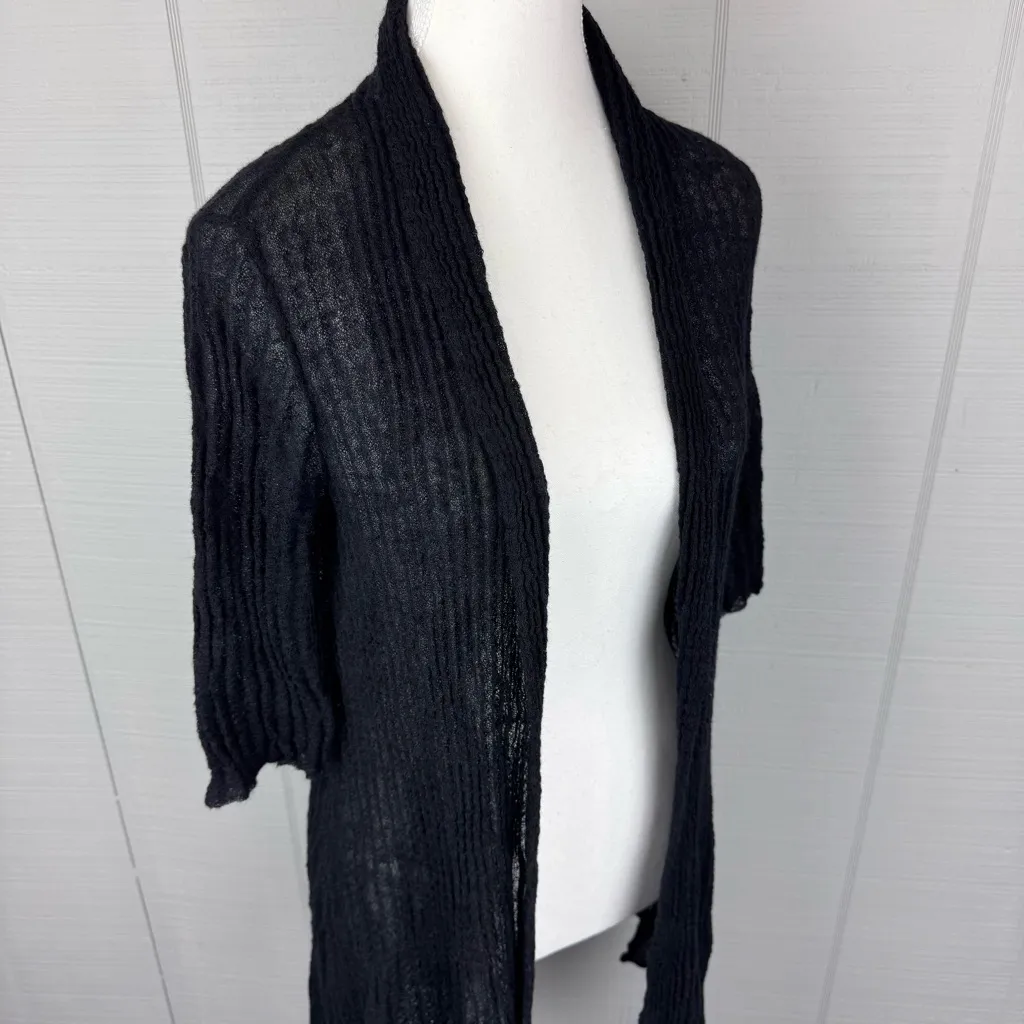 Elieen Fisher Black Gauze Lightweight Mohair Open Cardigan Duster Half Sleeve S - Image 2