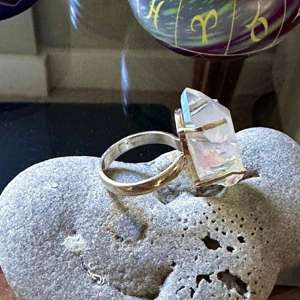 Angel Opal Aura Quartz 925 Sterling Silver Ring Size 8 - Image 11