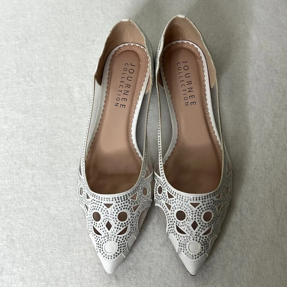 Journee Batavia Pinted Toe White Rhinestone Flats - Image 5