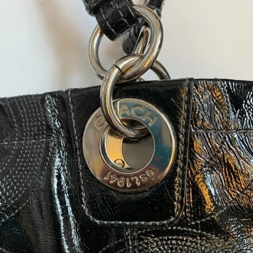 Coach • Solid Black Alex Patent Leather Shoulder Bag Purse - Image 59