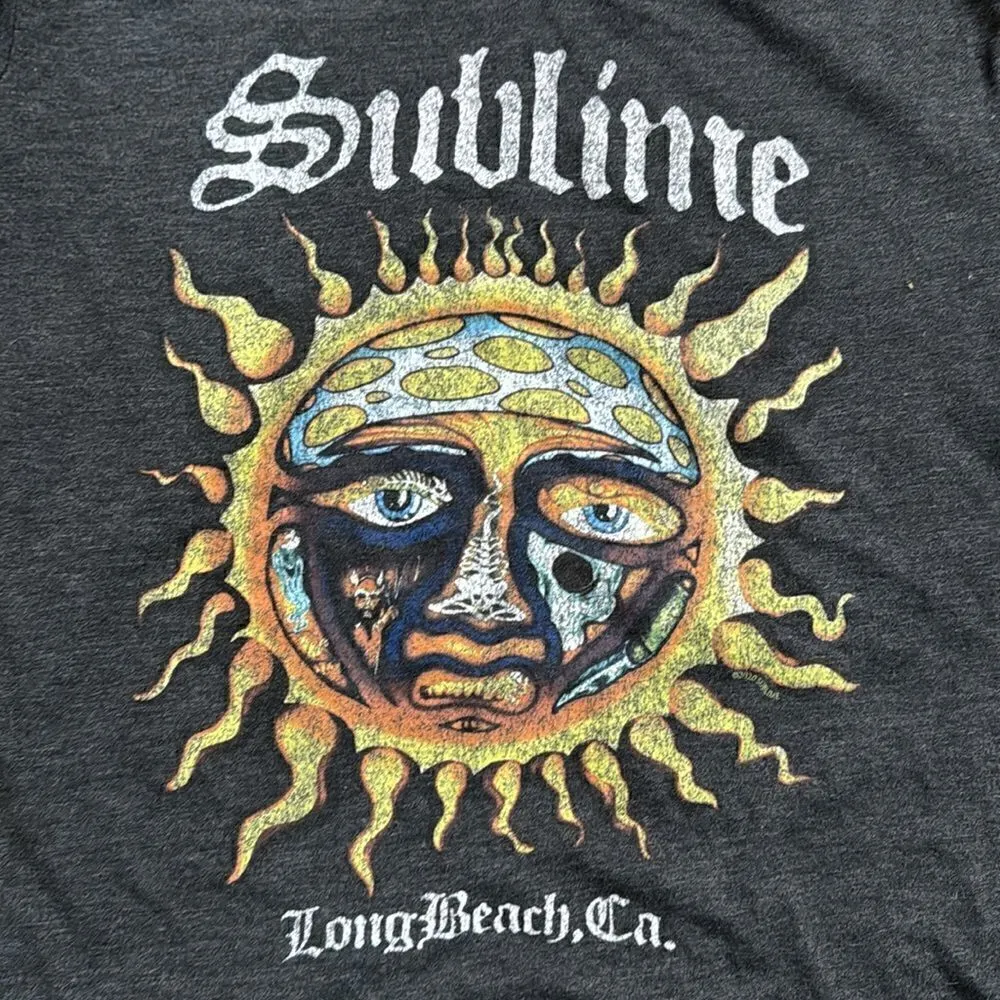 Sublime Black Flaming Sun Long Beach, CA band Graphic T-Shirt Women's Size M - Image 2