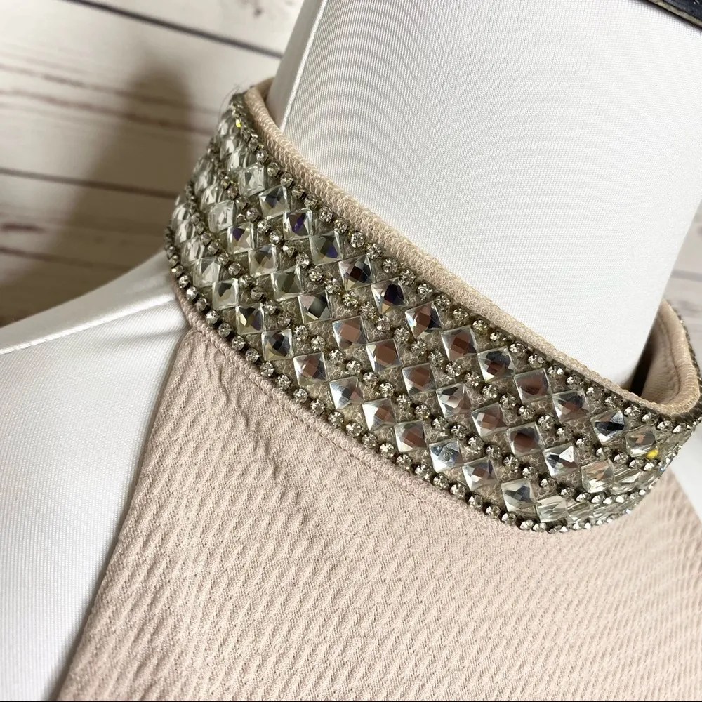 Champagne Jewel Collar Halter Skater Party Dress Size Medium - Image 3