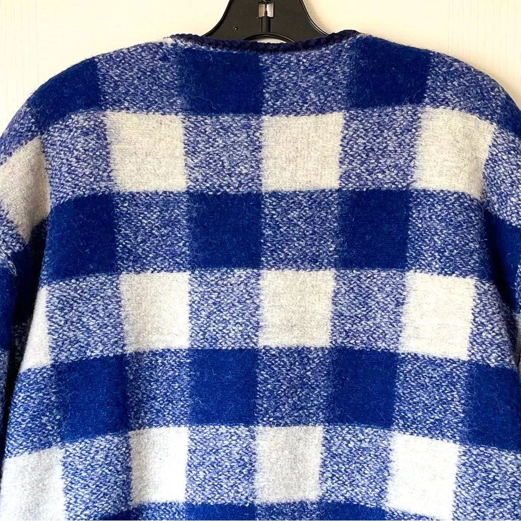 Sézane Farel Wool Check Reversible Jacket Blue Ecru 40 NWT - Image 6