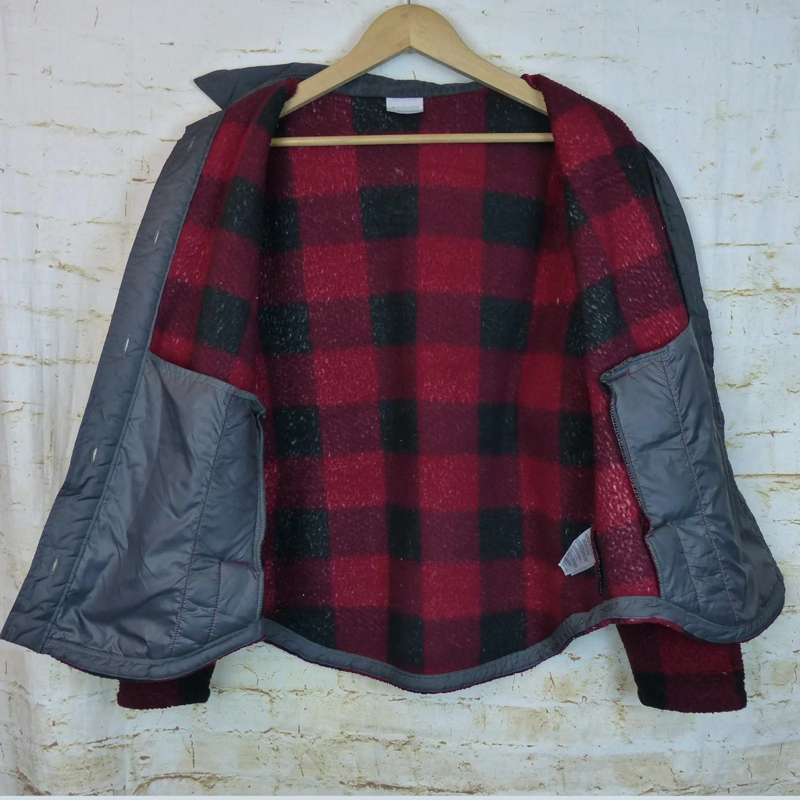 Columbia Shirt Jacket Women M Red Buffalo Plaid Checks South End Sherpa Shacket - Image 9