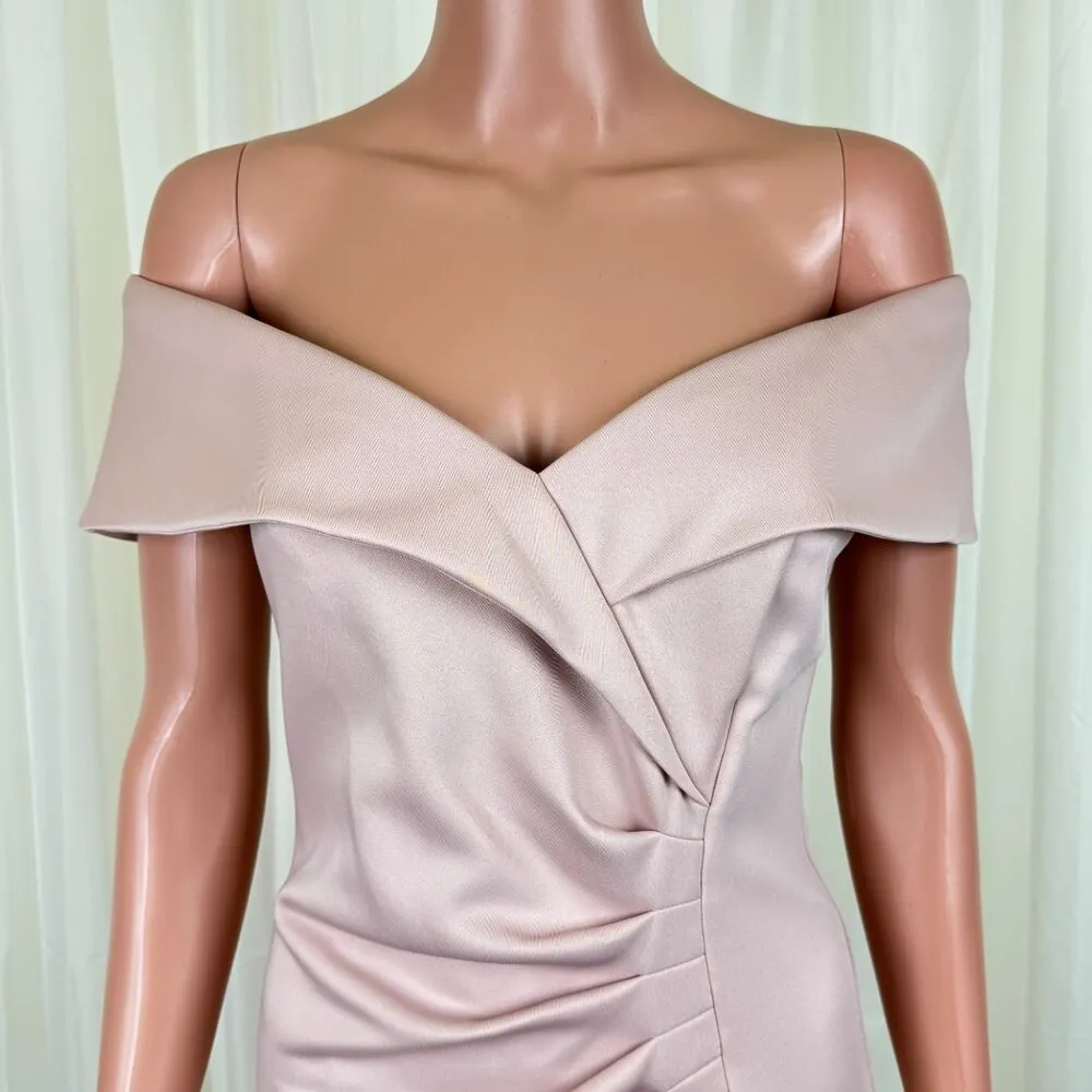 X by Xscape Off the Shoulder Ruched Midi Cocktail Party Dress Dusty Pink Sz 8 - Image 12