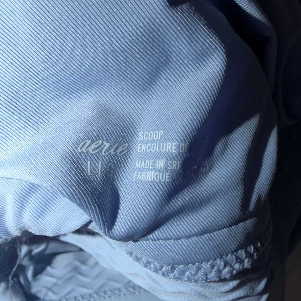 Aerie Light Blue Scoop Neck Bikini Top Size Large Textured Stretch Swimwear - Image 6