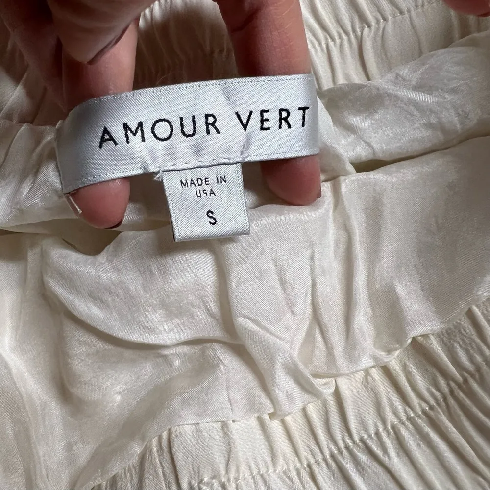 ⭐️ Amour Vert Cream Ivory elastic Waistband Tassel Fringe Skirt Size Small - Image 3