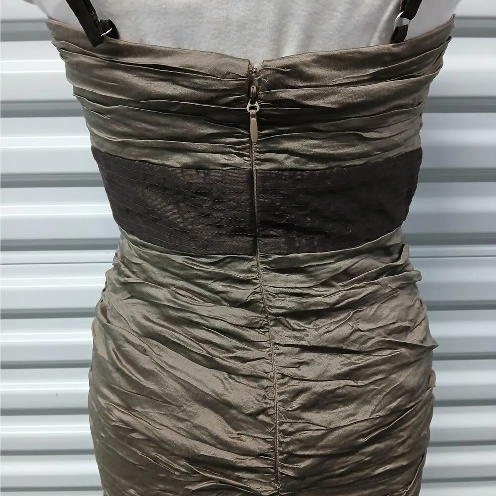 $348 NWT BCBGMAXAZRIA Simsom Taffeta Cocktail Dress Womens 6 Brown Party Wedding - Image 9