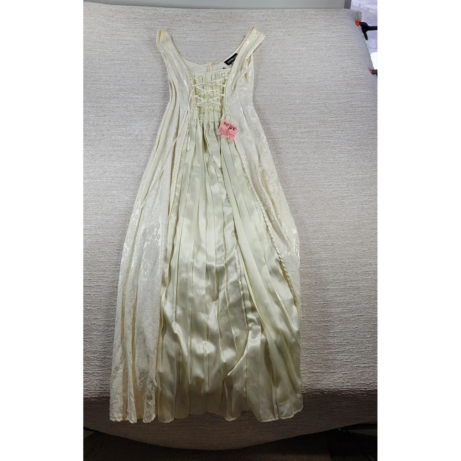 Vtg Subterranea Gown Corset Maxi Dress M Cream Lace Up Front Cosplay Baroque Size M - Image 9