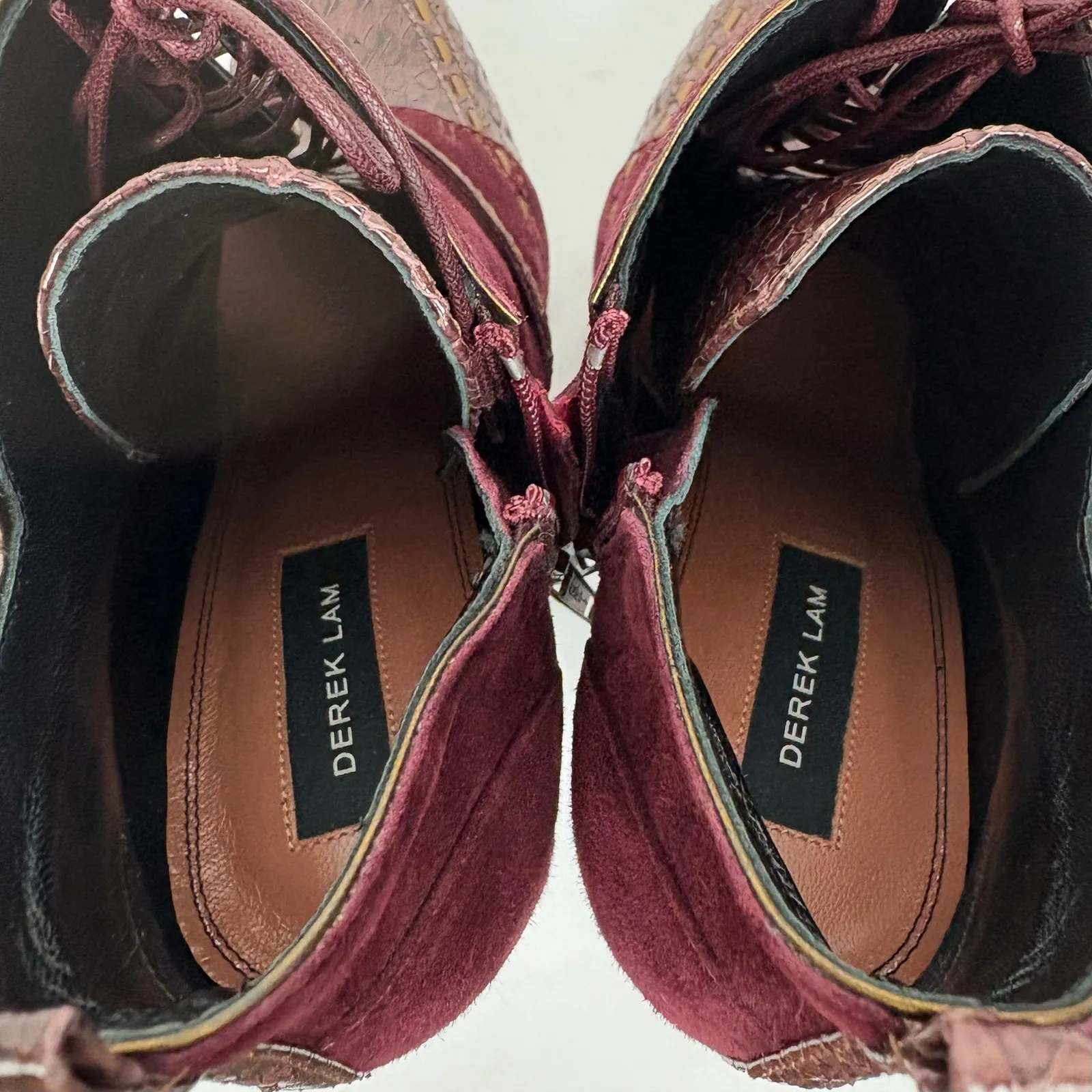 Derek Lam Donya Snakeskin & Suede Lace Up Ankle Boots Red Gold Details Size 8 - Image 12