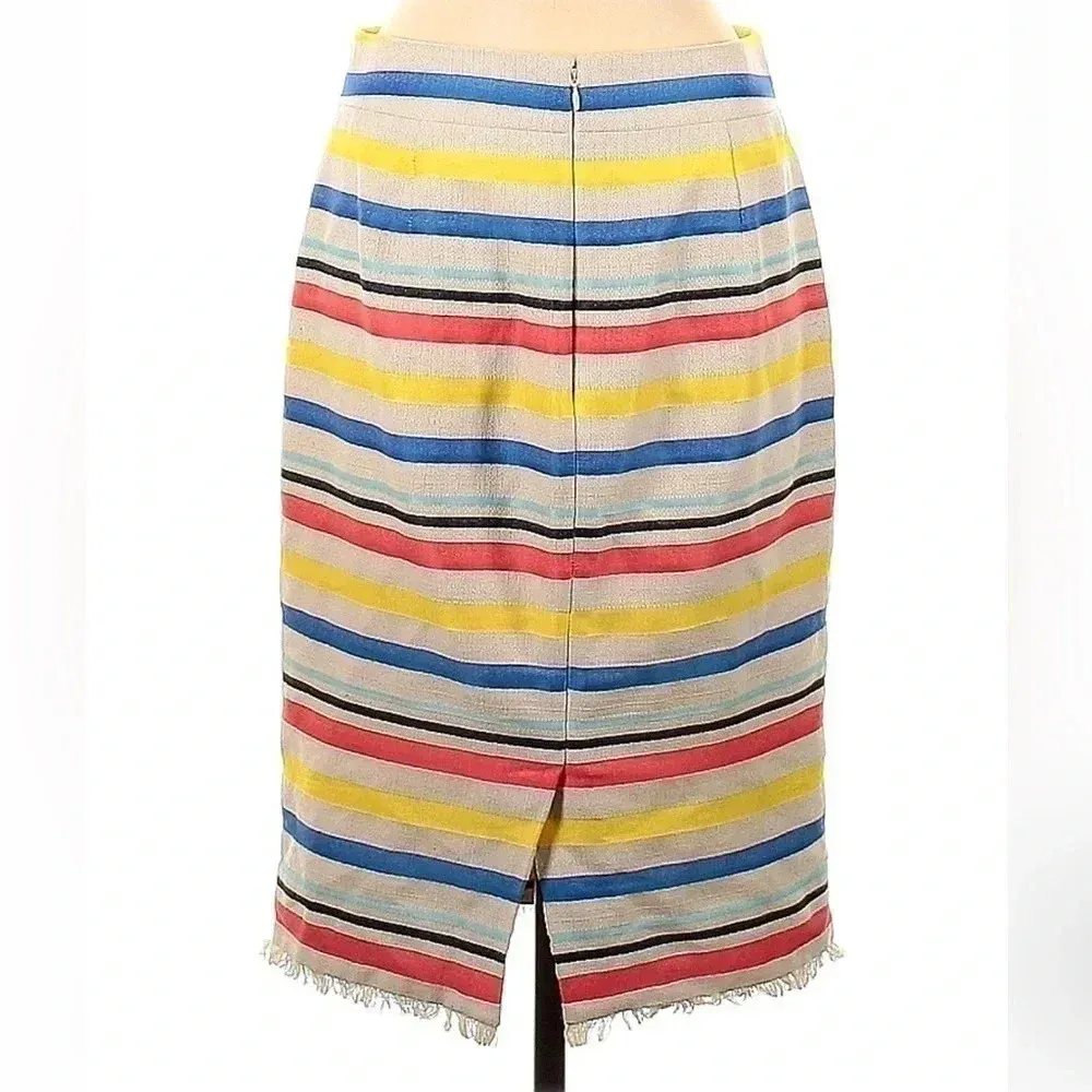 J. Crew | Bohemian Striped Pencil Skirt Frayed Edge Fringe  Size 8 Medium M - Image 3