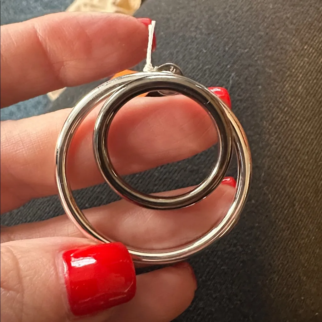 Folli Follie Silver Hoop double hoop Earrings removable cute nwt 118 - Image 7