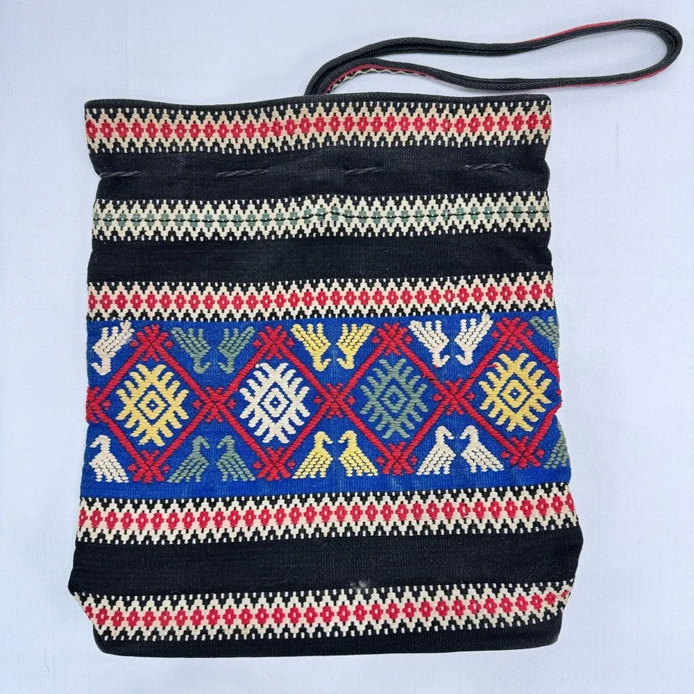 Bohemian Aztec Tribal Embroidered Drawstring Sack Bag - Image 4
