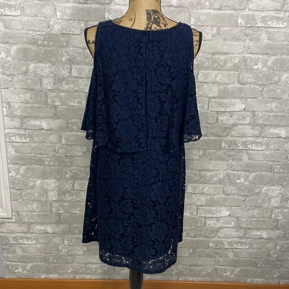 Nanette Lepore Navy Cold Shoulder Lace Dress - Image 5