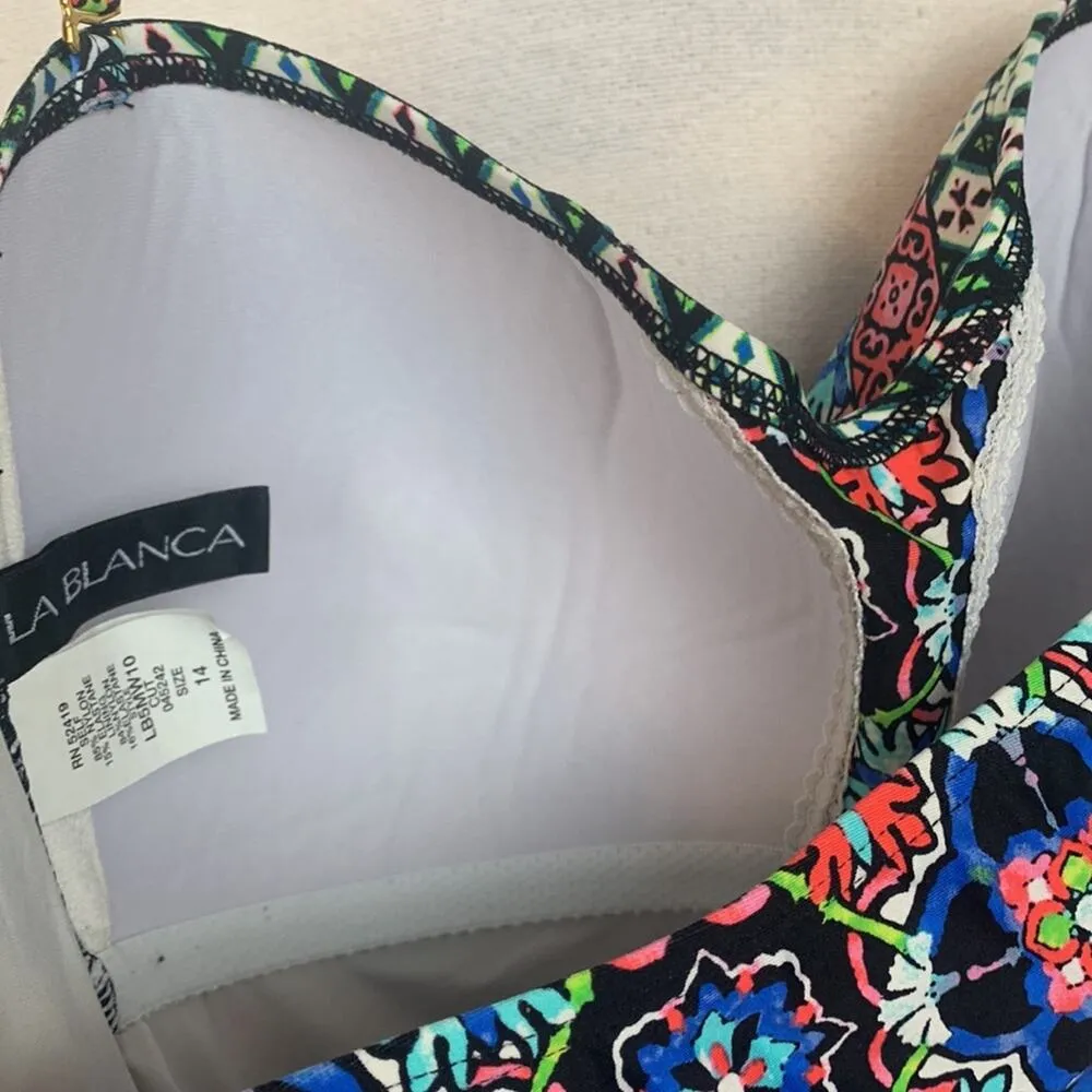 La Blanca womens 14 large one piece swimsuit bathing multicolor halter padded sl - Image 8