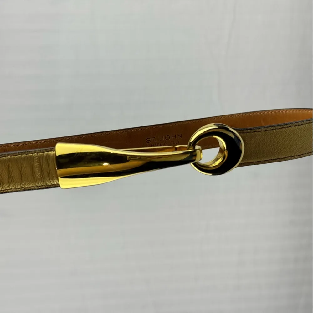 St. John Gold Leather Belt Gold Equestrian Horsebit Metal Buckle Made In Italy - Image 2