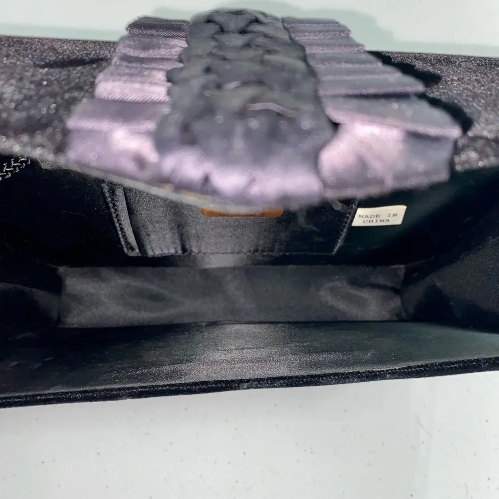 Vintage Carla Marchi Velvet Ruffle Clutch Purse Bag Black - Image 8