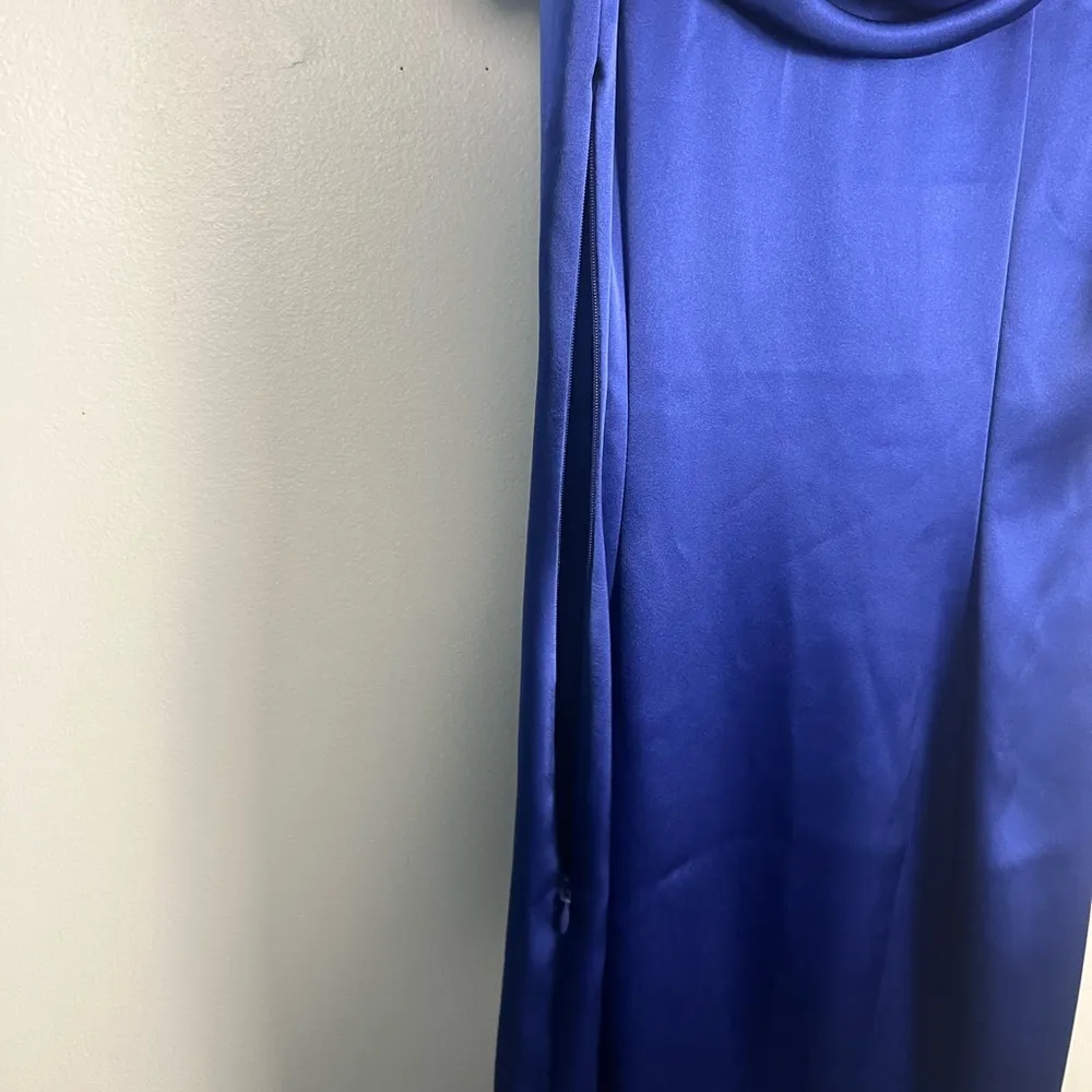 St. John blue satin drape neck formal dress size 2 - Image 3