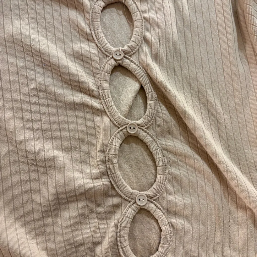 Paper + Tee Cropped Top Small Beige Tan Cut Outs Short Sleeve Ribbed Casual - Image 2