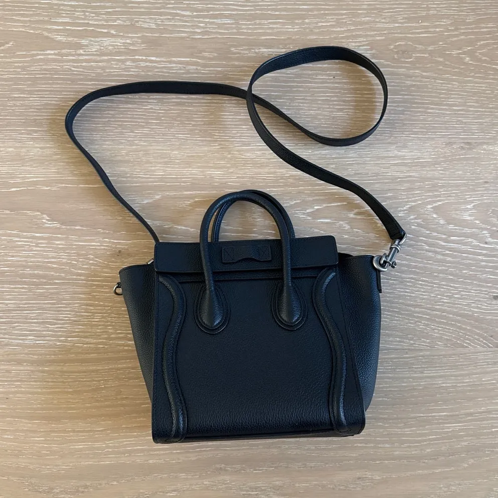 Celine Luggage Tote Bag Leather Size Nano Black Silver - Image 2