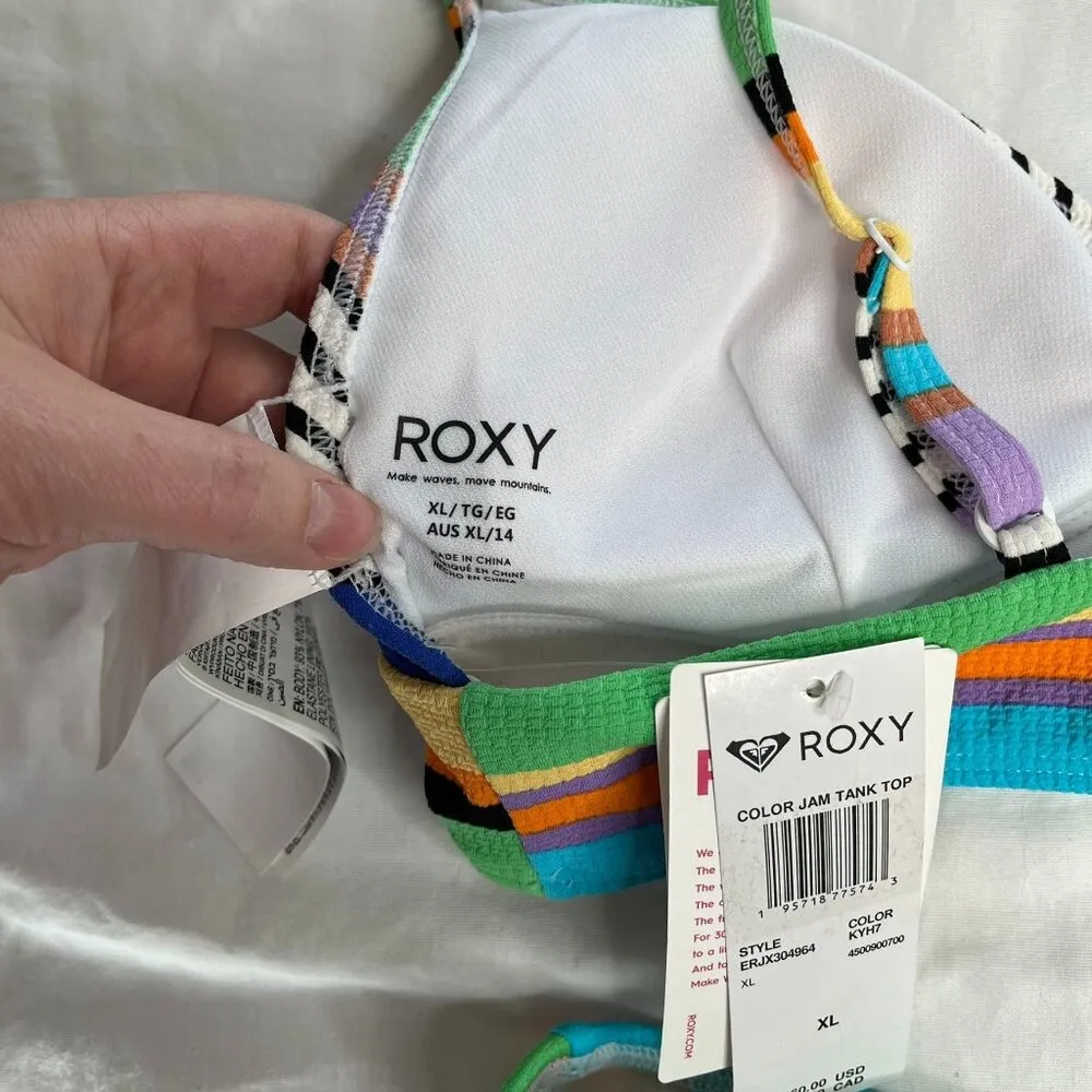 Roxy Womens Color Jam Striped Tank Top & Hipster Bikini Beach Swim Set XL - Image 9
