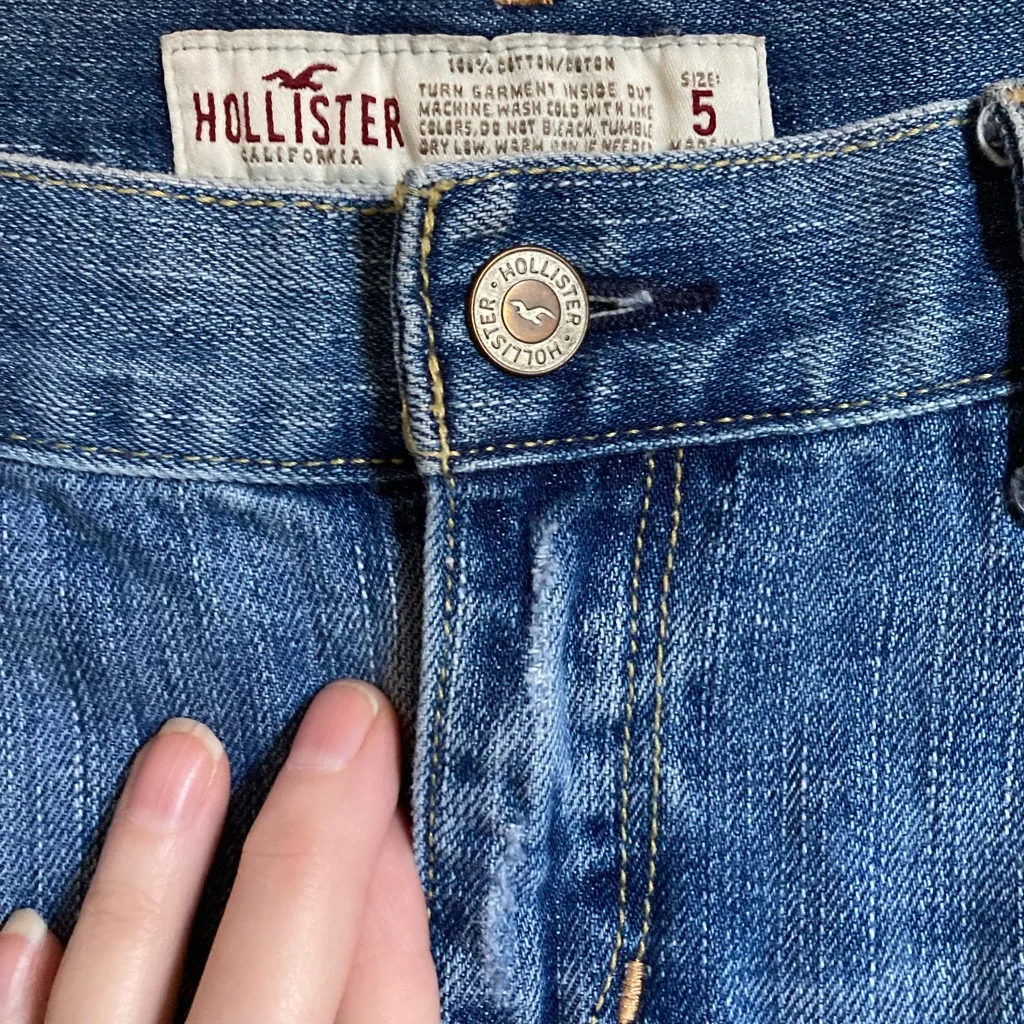 Vintage Y2K Hollister Medium Wash Distressed Ripped Raw Hem Micro Denim Skirt#Pk - Image 6