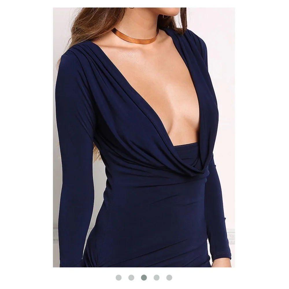 Navy Cowl Plunge Asymmetrical Dress - Image 4