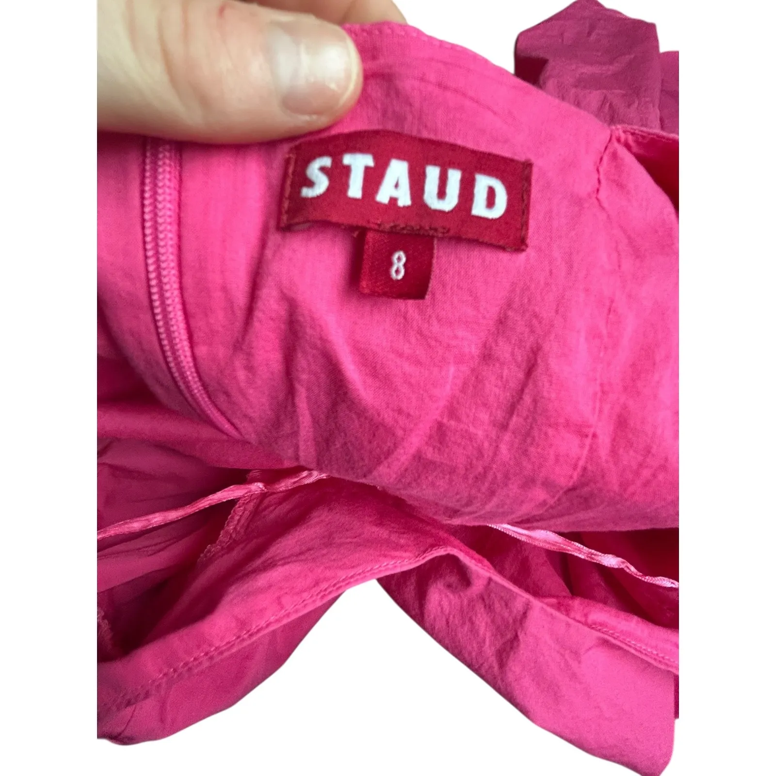 STAUD Laelia Cotton-Blend Poplin
Mini Dress Pink Puff Sleeve Square Neck Size 8 - Image 7