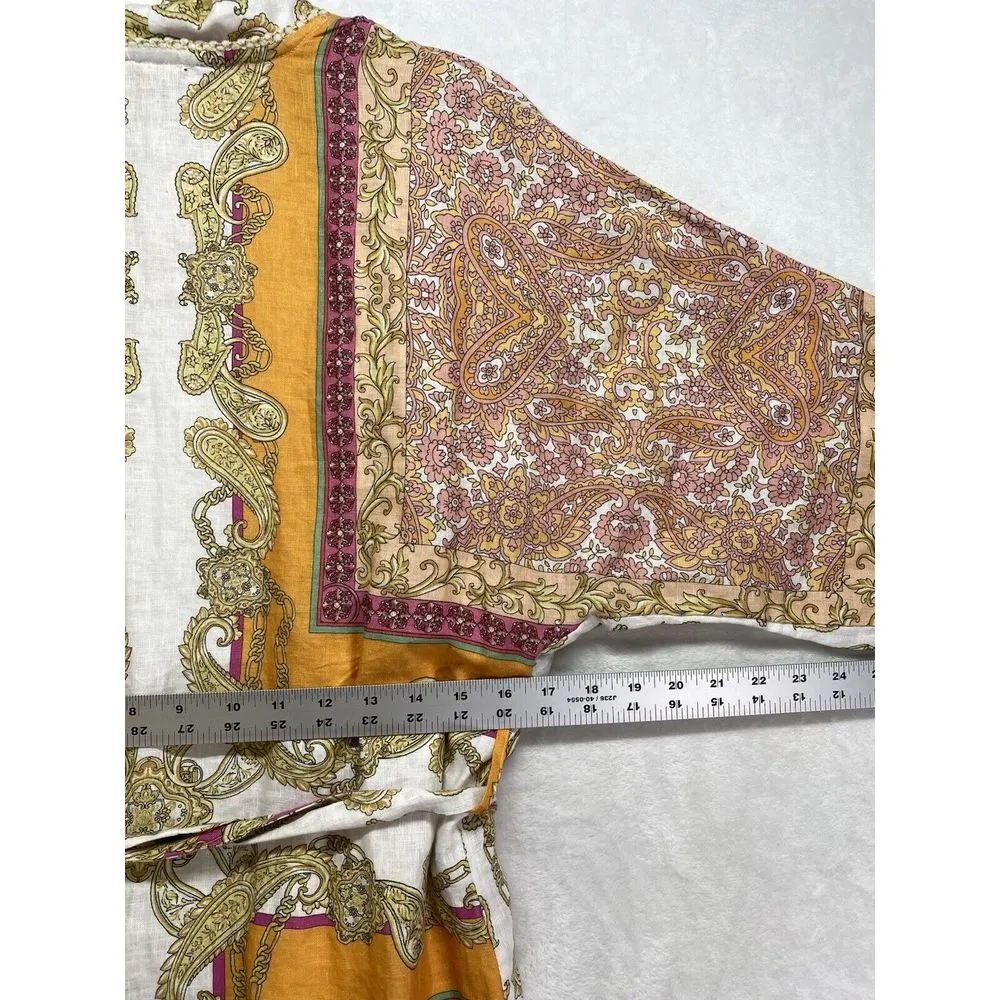 Magaschoni Kimono XS 100% Linen Orange Yellow Wrap Midi Dress $248 Swim coverup - Image 7