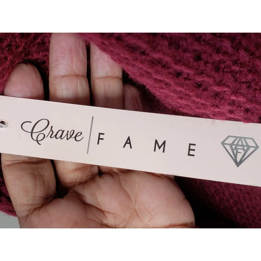 Crave Fame Sweater Women's XL Burgundy Waffle Knit Drop Shoulder Pullover - Image 6