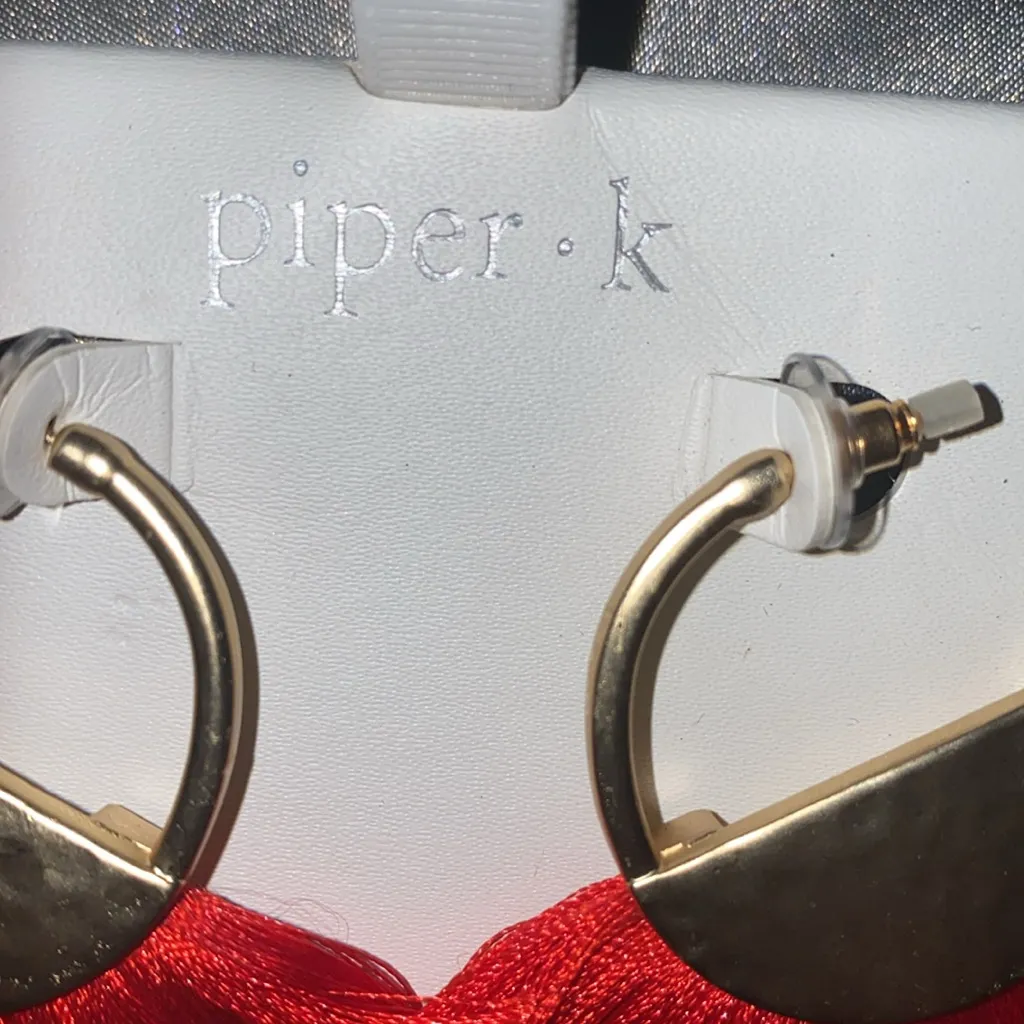 Piper K Goldtone with red fringe earrings Gold - Image 2