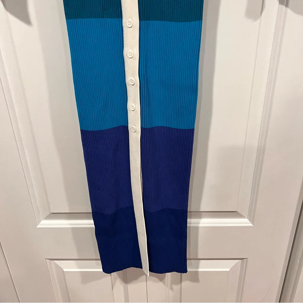 STAUD Shoko Striped sweater Yellow and Blue Pencil Midi dress‎ Xs - Image 3