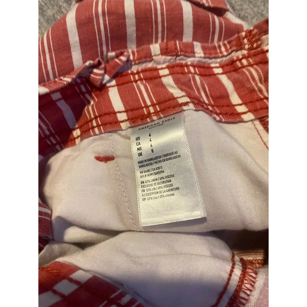 American Eagle Linen Shorts Womens 4 Paperbag High Rise Tie Waist Striped Red - Image 3