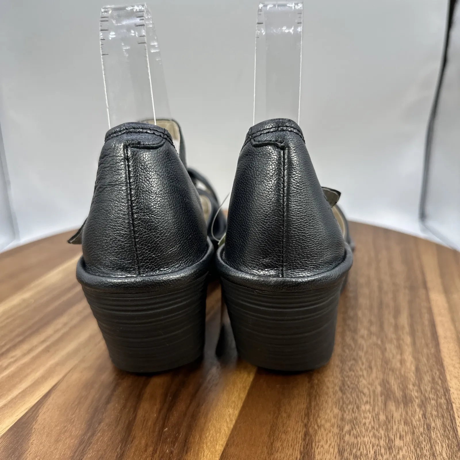 NWT Fly London Yuka Wedge Peep Toe Sandals Shoes Black Leather Size 39 US 8-8.5 - Image 2