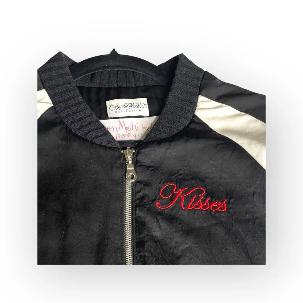 VHTF: Lauren Moshi ᨎ Haven Red Mouth Patch Silk Zip Bomber Jacket ᨎ B+W ᨎ Medium - Image 8