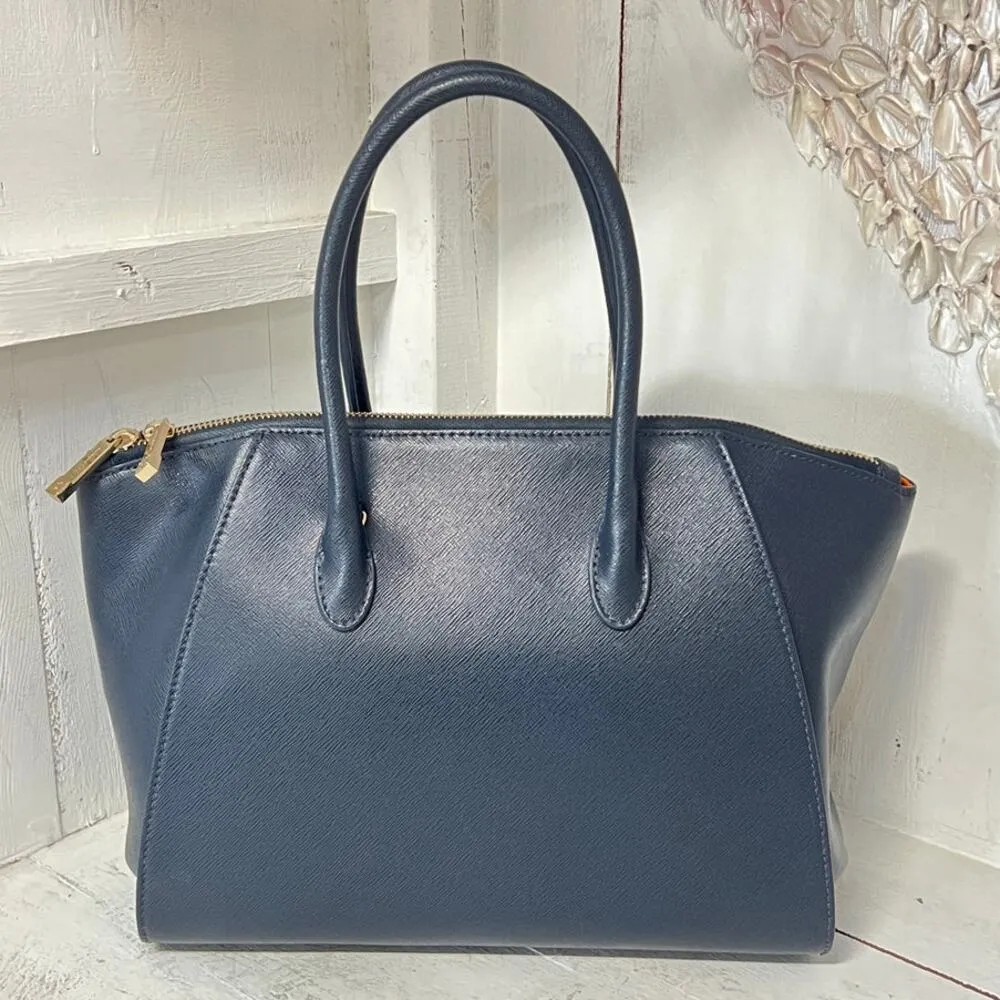 Coccinelle Leather Large Double Top Handle Shoulder Tote Handbag Navy Blue - Image 5