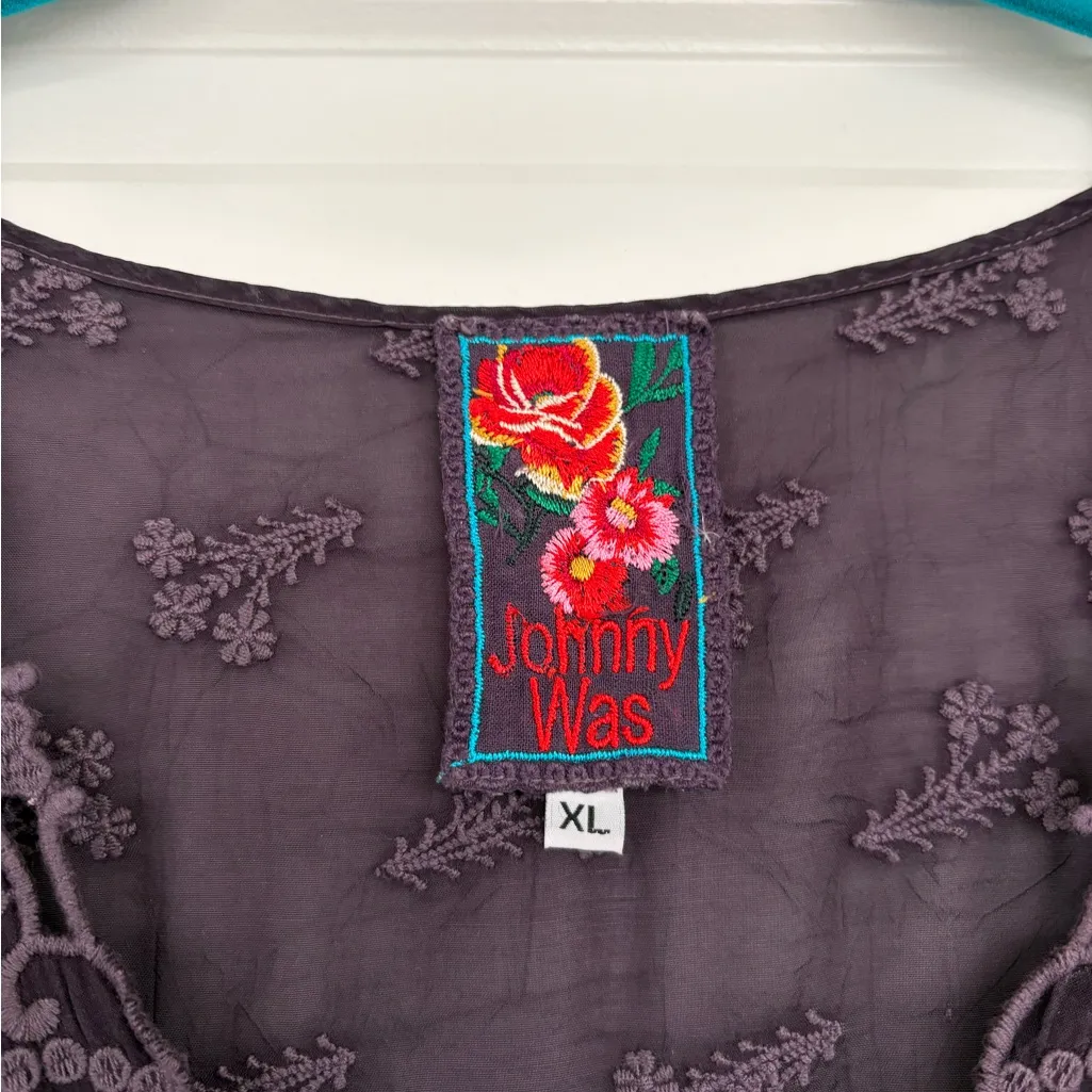 Johnny Was Purple Eggplant Embroidered Lagenlook Tunic Dress Size XL - Image 3