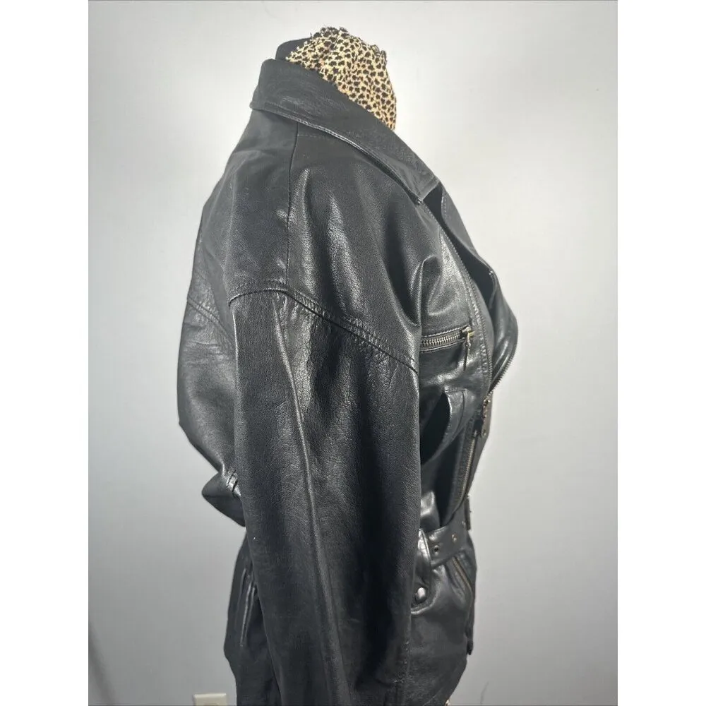 Boutique Europa Womens Leather Jacket Coat Black Moto Biker Zip Belt 90s Size undefined - Image 8