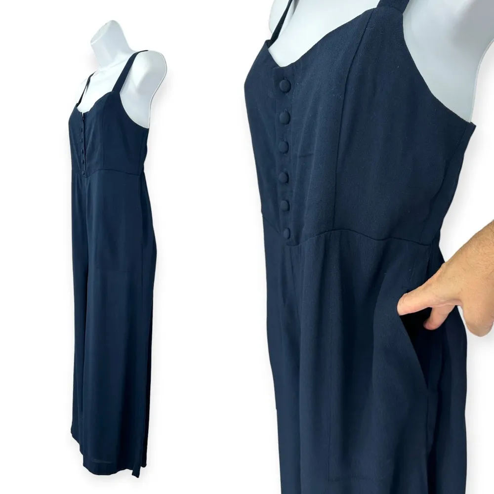 Madewell | Size 2 | Navy Blue Smocked Button-Front Cropped Wide-Leg Jumpsuit - Image 6