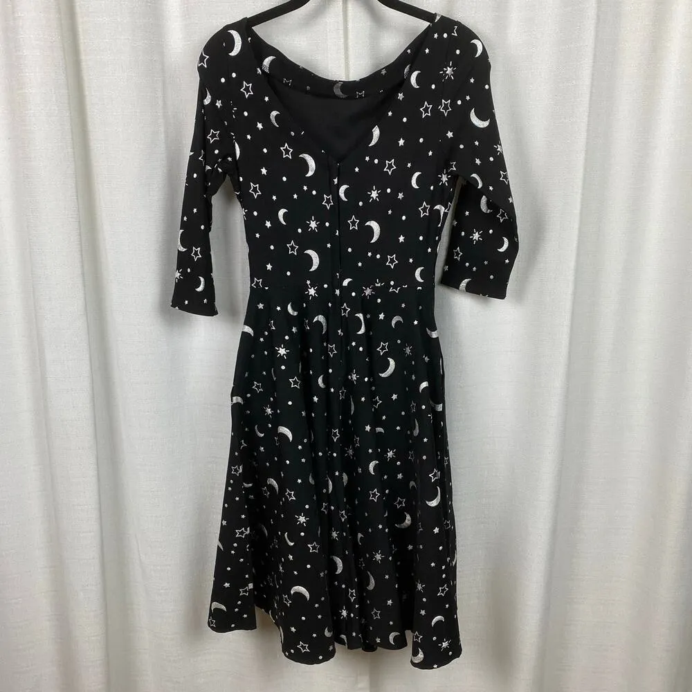 Unique Vintage Black&Silver Delores Galaxy Print 50’s Swing Dress Sz.M/6-8 - Image 10