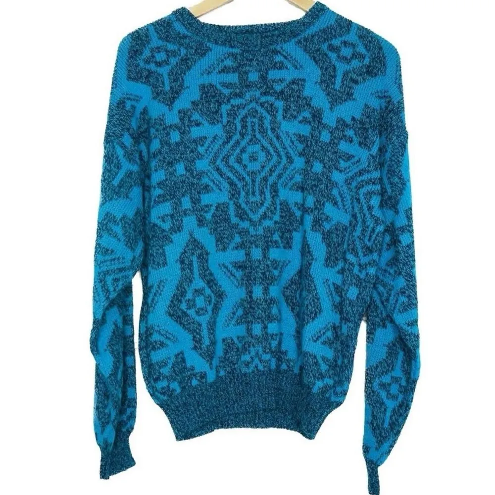 Vintage 90s Western Southwest Aztec Sweater Blue Size L - Image 4