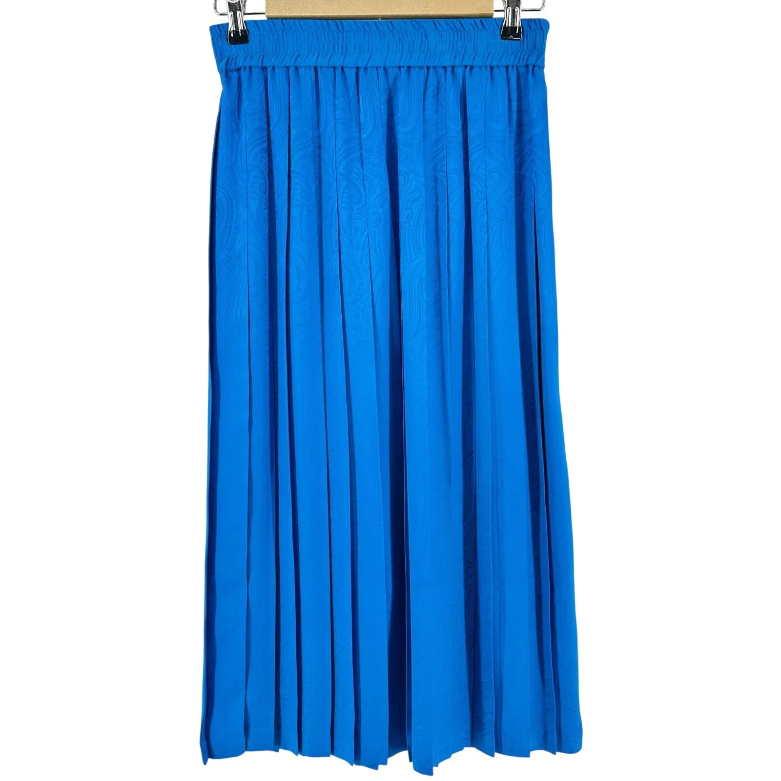 VTG Silk Papell Too Pleated Midi Skirt Capri Blue Paisley Print Quiet Luxury Size 6 - Image 3